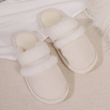 Blent10 rabbit fur cotton slippers with thickened fluffy fleece-lined design