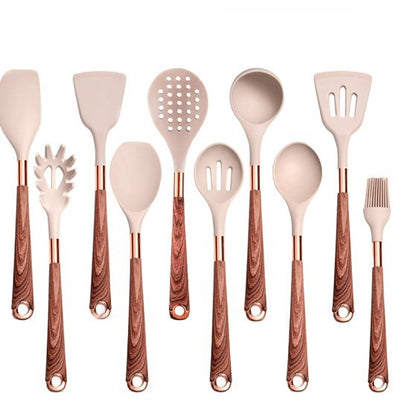 Blent10 12-Piece Silicone Kitchen Utensil Set – Wood-Grain Handles &amp; Non-Stick Spatulas