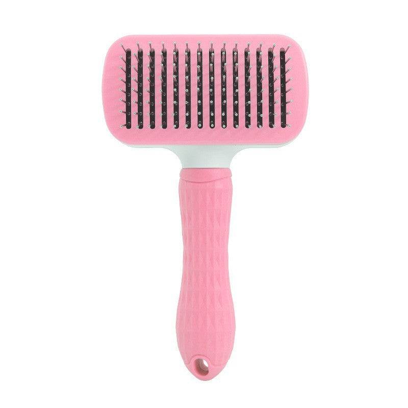 Blent10 self-cleaning pet comb with stainless steel teeth and one-button loose hair removal for cats and dogs