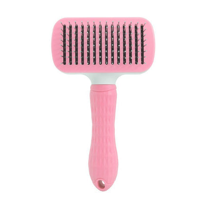 Blent10 self-cleaning pet comb with stainless steel teeth and one-button loose hair removal for cats and dogs