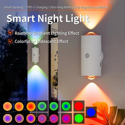 Blent10 LED motion sensor night light with seven colours, rechargeable magnetic design, and two lamps