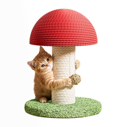Blent10 mushroom cat scratching post with natural sisal, stable base, and hanging ball for kittens