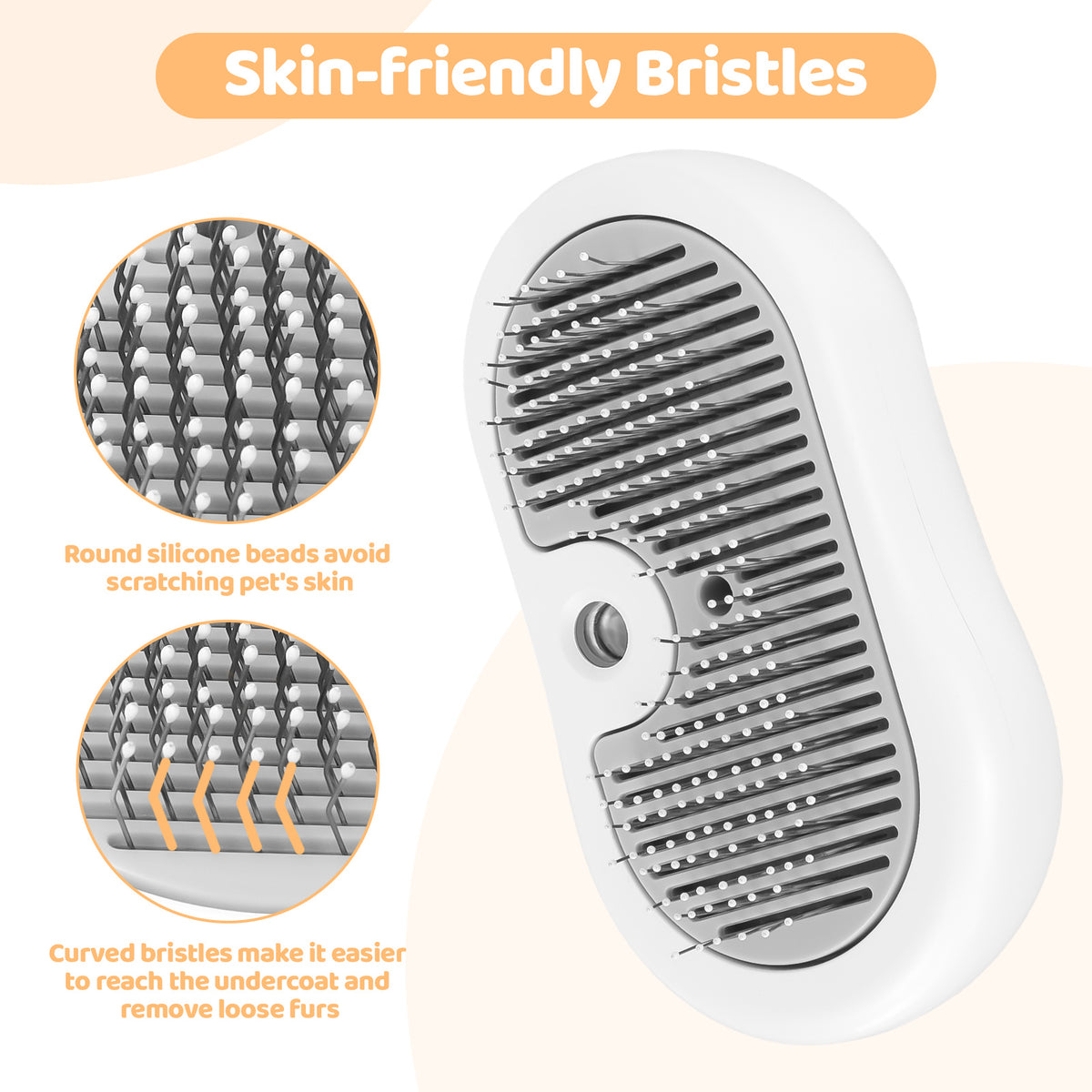 Blent10 cat steam brush for grooming with self-cleaning fur removal design