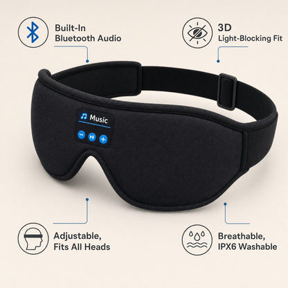 Blent10 3D Bluetooth sleep mask with wireless stereo audio for relaxation