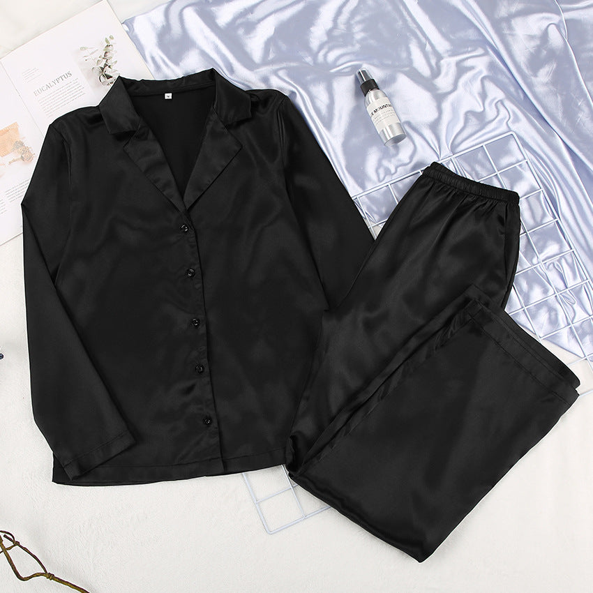 Blent10 Black Satin Long-Sleeve Pajama Set