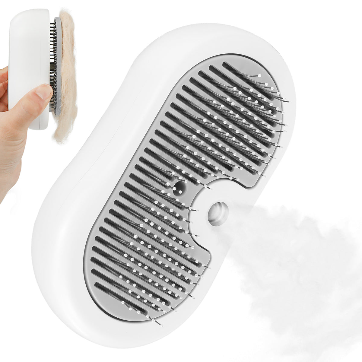 Blent10 cat steam brush for grooming with self-cleaning fur removal design