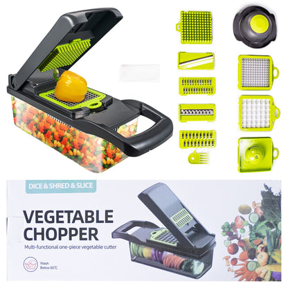Blent10 15-in-1 manual vegetable chopper with 1.5L container, drain basket, and hand guard