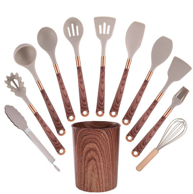 Blent10 12-Piece Silicone Kitchen Utensil Set – Wood-Grain Handles &amp; Non-Stick Spatulas