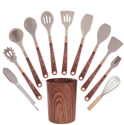 Blent10 12-Piece Silicone Kitchen Utensil Set – Wood-Grain Handles &amp; Non-Stick Spatulas
