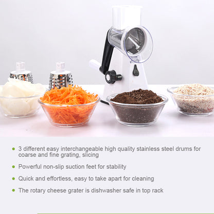 Blent10 3-in-1 rotary food slicer for grating cheese and cutting or shredding vegetables