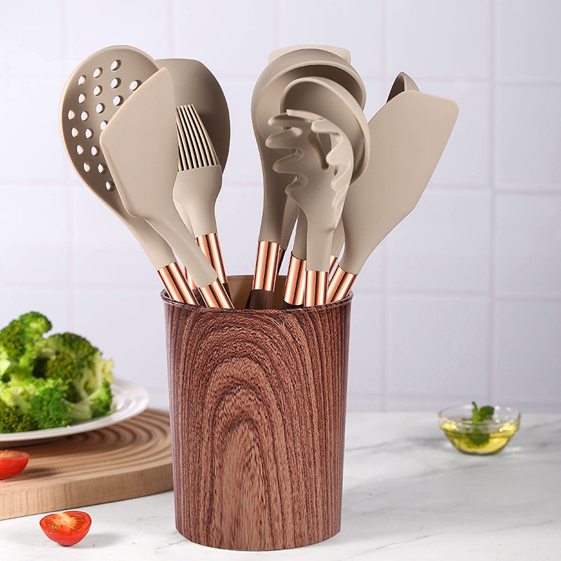 Blent10 12-Piece Silicone Kitchen Utensil Set – Wood-Grain Handles &amp; Non-Stick Spatulas