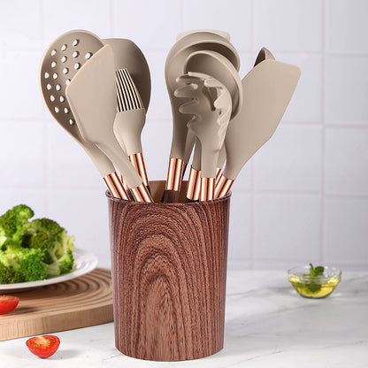 Blent10 12-Piece Silicone Kitchen Utensil Set – Wood-Grain Handles &amp; Non-Stick Spatulas