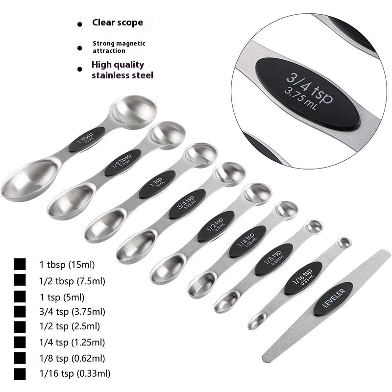 Blent10 stainless steel measuring cup and spoon set with scale markings for cooking and baking