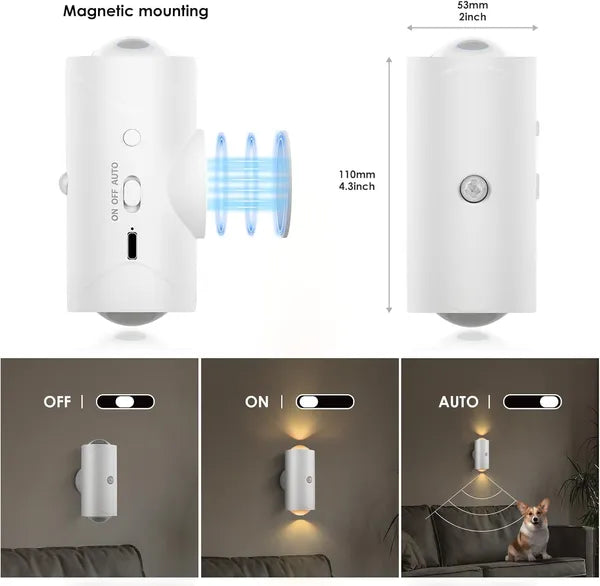 Blent10 LED motion sensor night light with seven colours, rechargeable magnetic design, and two lamps