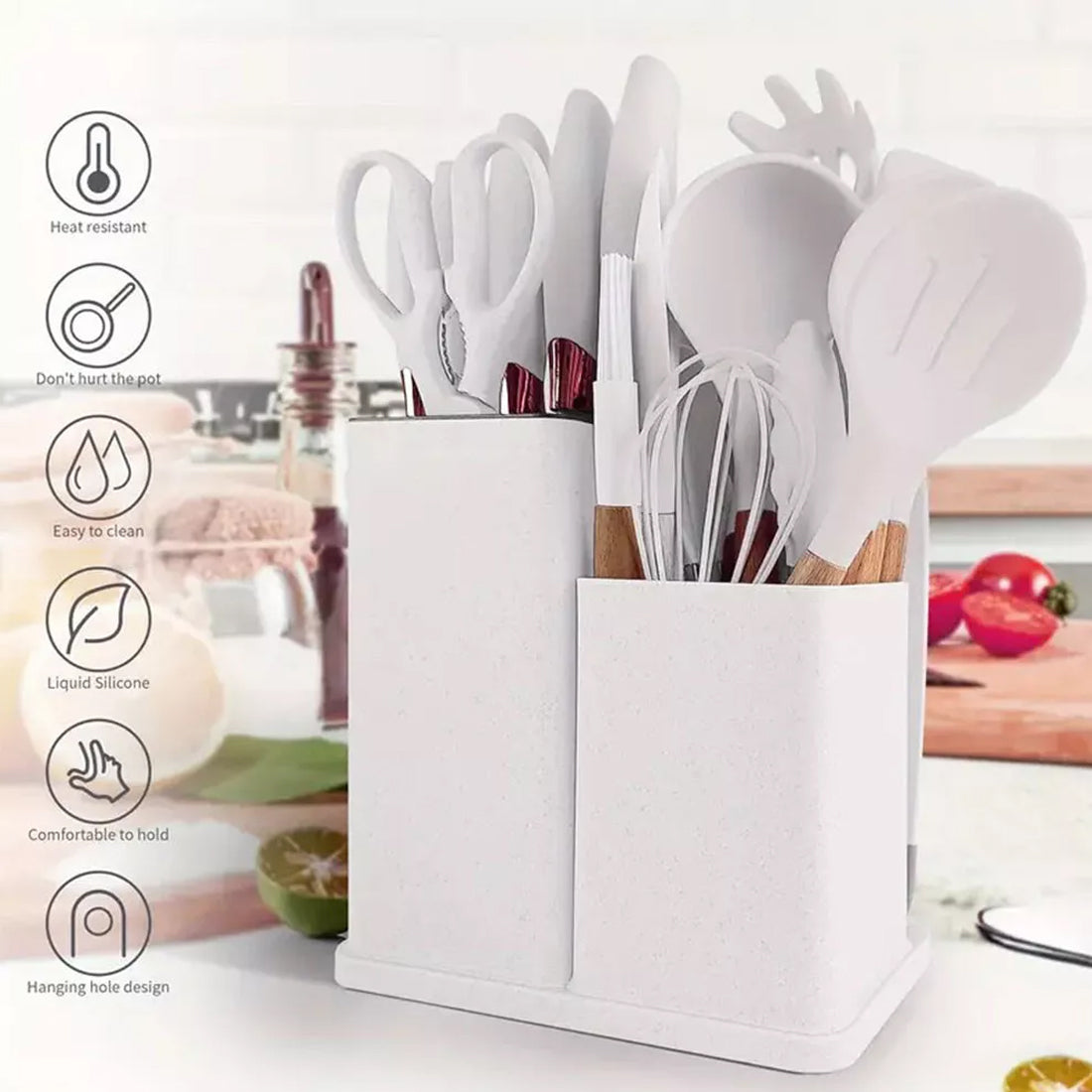 Blent10 19-piece silicone kitchen utensil set with spatulas and cooking spoons
