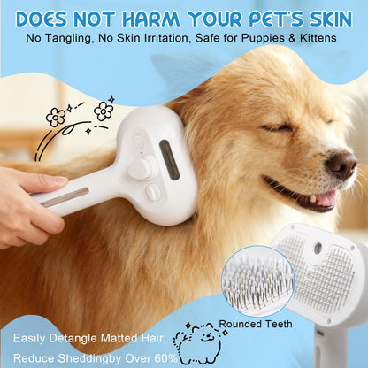 Blent10 pet steam brush for cats and dogs with cool mist and self-cleaning stainless steel bristles