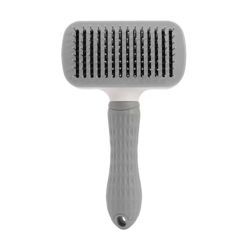 Blent10 self-cleaning pet comb with stainless steel teeth and one-button loose hair removal for cats and dogs