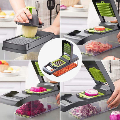Blent10 16-in-1 vegetable chopper with slicing, fruit cutting, and peeling attachments