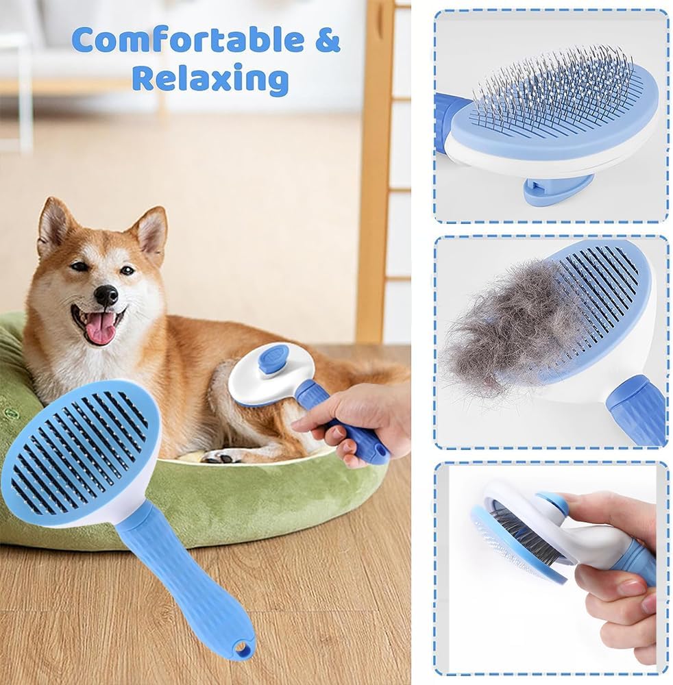 Blent10 7-piece pet grooming kit with self-cleaning brush nail clipper flea comb and bath brush