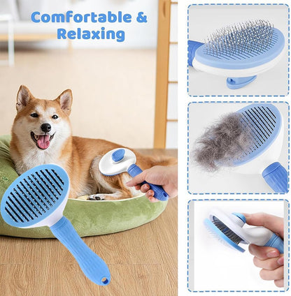 Blent10 7-piece pet grooming kit with self-cleaning brush nail clipper flea comb and bath brush