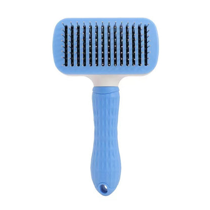 Blent10 self-cleaning pet comb with stainless steel teeth and one-button loose hair removal for cats and dogs