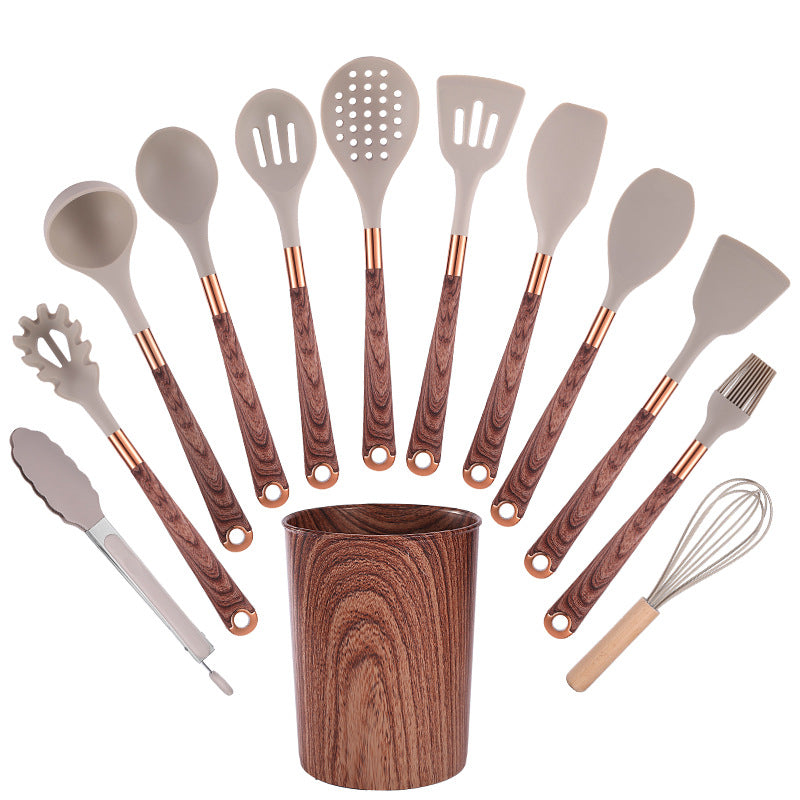 Blent10 12-Piece Silicone Kitchen Utensil Set – Wood-Grain Handles &amp; Non-Stick Spatulas