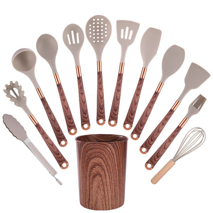 Blent10 12-Piece Silicone Kitchen Utensil Set – Wood-Grain Handles &amp; Non-Stick Spatulas