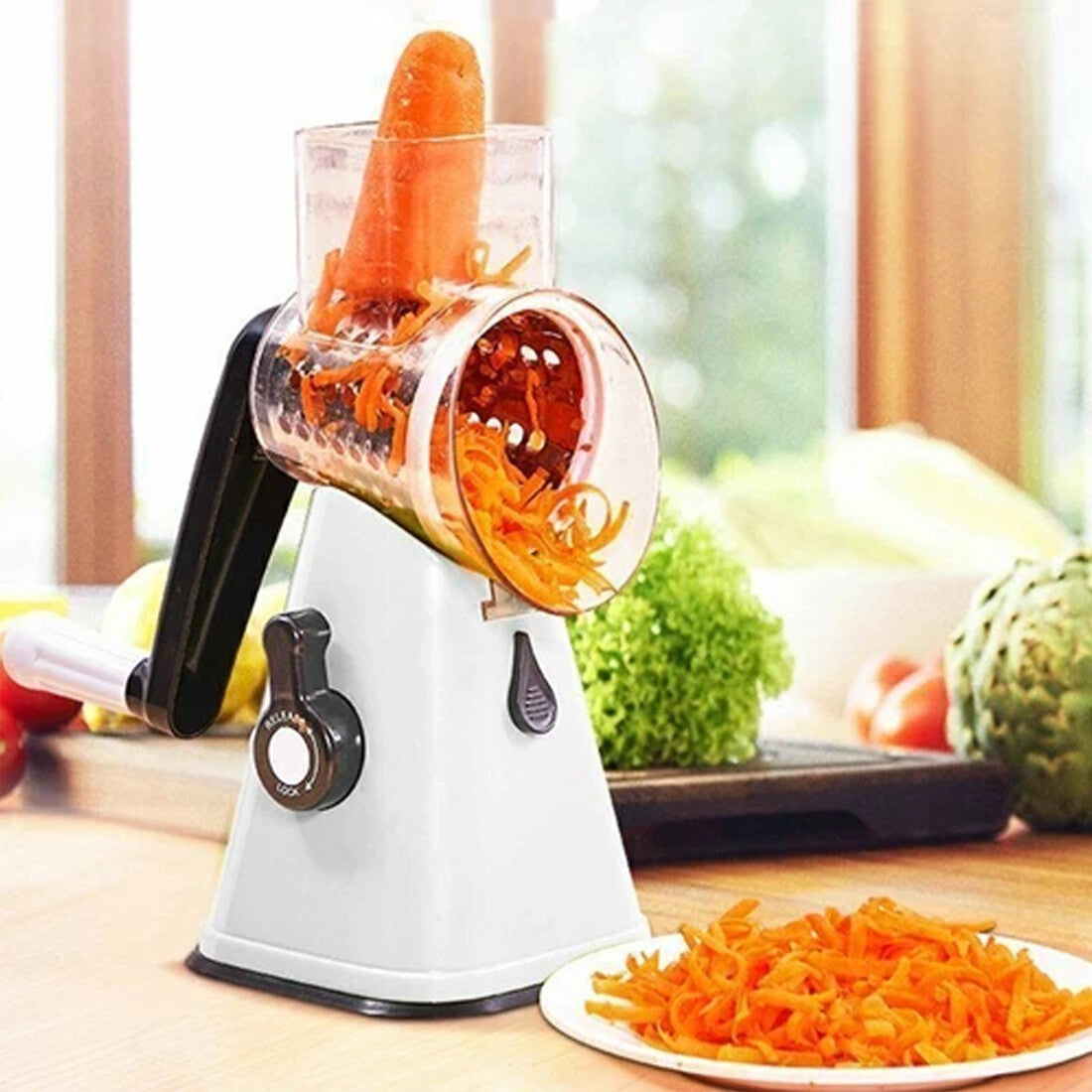 Blent10 3-in-1 rotary food slicer for grating cheese and cutting or shredding vegetables