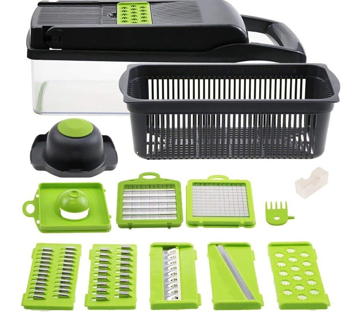 Blent10 16-in-1 vegetable chopper with slicing, fruit cutting, and peeling attachments