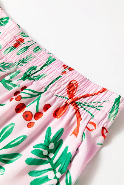 Blent10 Christmas berry print satin pajama set with long sleeves